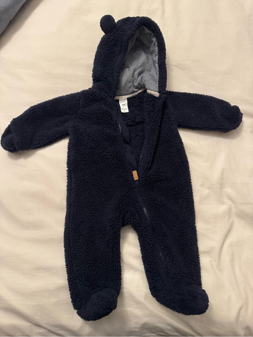 Carter's Navy Sherpa Hooded Baby One-Piece with Ears